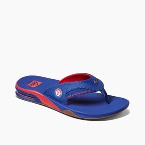 🔥NWT🔥Reef Men's Fanning X MLB Bottle Opener Flip Flops Texas Rangers MSRP $100